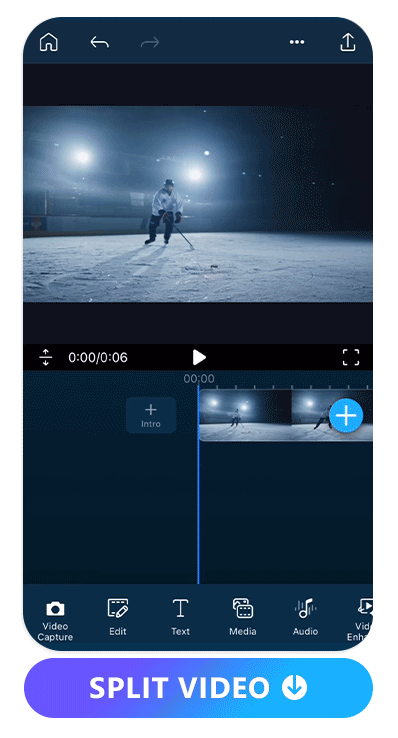 a man playing hockey video being splitted with PowerDirector